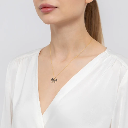 Złota zawieszka ażurowy motyl z czarnymi cyrkoniami Infano Z716-585-CZ marko