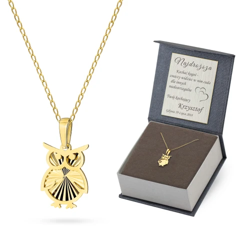 Złoty łańcuszek z zawieszką sowa diamentowana zdobiona Z459-585-L206 marko