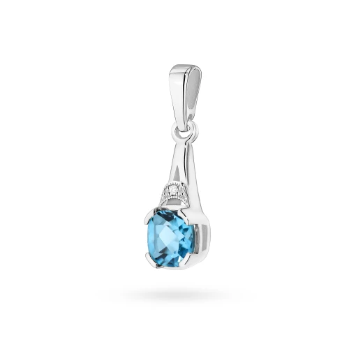 Zawieszka z białego złota 585 topaz Swiss kwadratowy i brylant