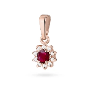 Zawieszka z różowego złota kwiatek rubin  i brylanty