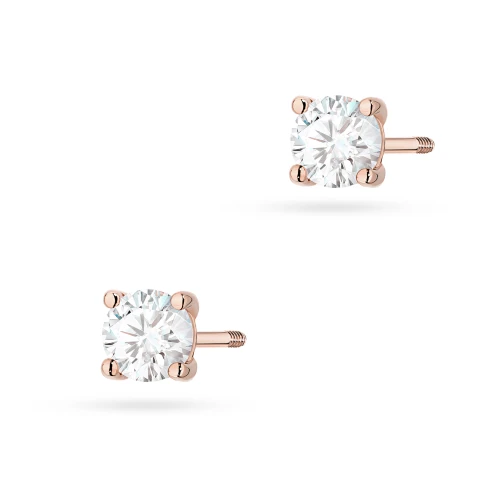 Klasyczne kolczyki z różowego złota  z diamentami laboratoryjnymi Lab Diamonds 2 x 0,40ct sztyft zakręcany
