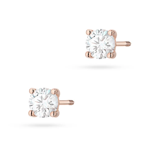 Klasyczne kolczyki z różowego złota  z diamentami laboratoryjnymi Lab Diamonds 2 x 0,50ct sztyft zakręcany