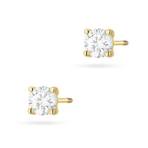 Klasyczne złote kolczyki z diamentami 2  x 0,50ct sztyft zakręcany