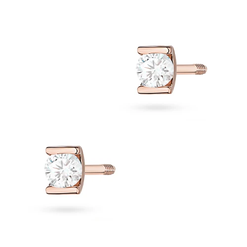 Kolczyki z różowego złota z brylantami  0,08ct klasyczne basic na sztyfcie zakręcanym