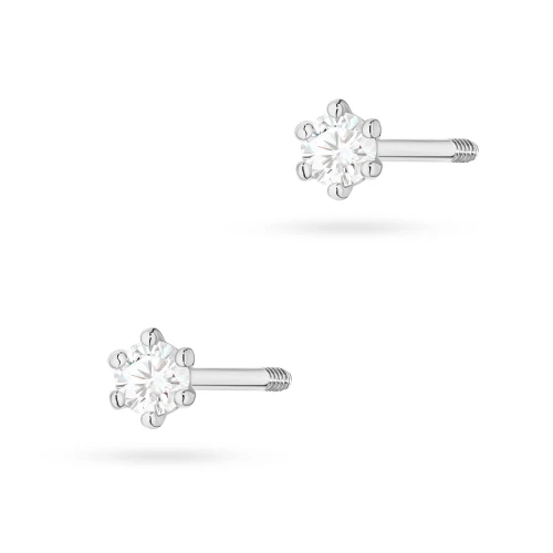 Kolczyki z białego złota z brylantem 0,08ct klasyczne zakręcany sztyft Premio labret