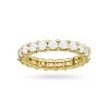 A detailed view of a yellow gold eternity ring set with brilliant-cut laboratory-grown diamonds all around the band, presented on a clean white background, product W0515.Z3.LDW.01