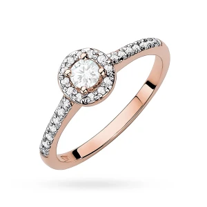 Pierścionek z różowego złota z diamentem  laboratoryjnym 0,15ct Lab Diamonds oprawa Halo