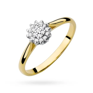 Pierścionek z diamentami laboratoryjnymi  żółte złoto  Lab Diamonds wielokamieniowy kwiatek