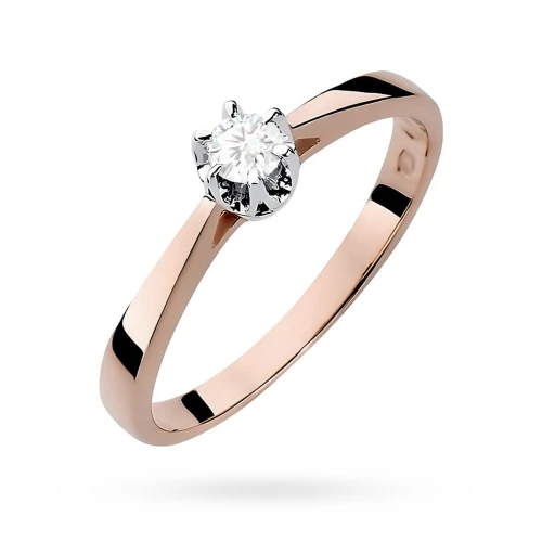 Zaręczynowy pierścionek różowe złoto  brylant 0,12ct Klasyka