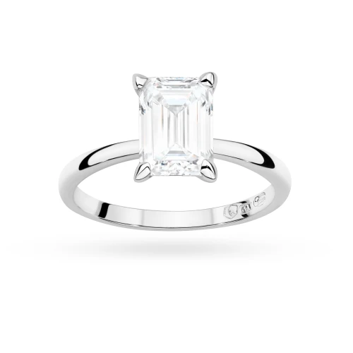 Klasyczny pierścionek z białego złota z pojedynczym prostokątnym diamentem laboratoryjnym Lab Diamonds W0691.B3.LDW.01 marko
