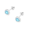 Kolczyki typu Halo z białego złota topaz z obwódką z brylantów KO-509-B585-T1.00 marko