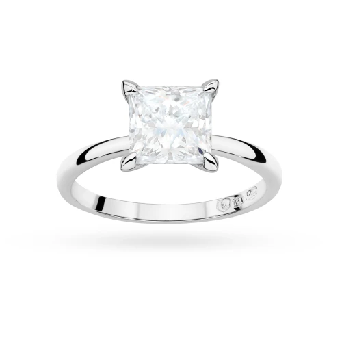 Klasyczny pierścionek z białego złota z pojedynczym kwadratowym diamentem laboratoryjnym Lab Diamonds W0690.B3.LDW.01 marko