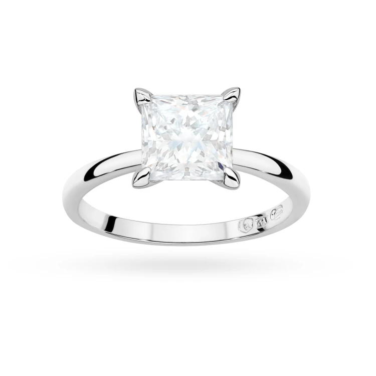 Klasyczny pierścionek z białego złota z pojedynczym kwadratowym diamentem laboratoryjnym Lab Diamonds W0690.B3.LDW.01 marko