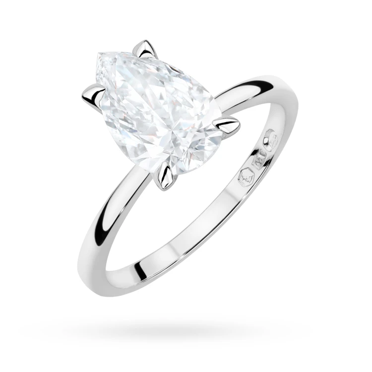 Klasyczny pierścionek z białego złota z pojedynczym diamentem laboratoryjnym w kształcie łezki Lab Diamonds W0689.B3.LDW.01 marko