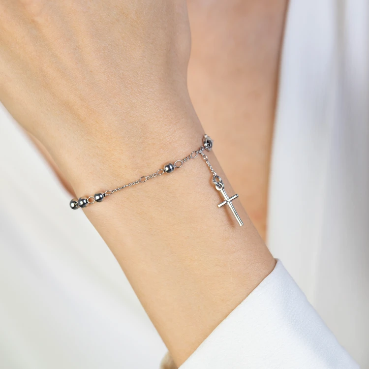 Srebrny różaniec na rękę bransoletka z krzyżykiem pr.925 D149-925 marko