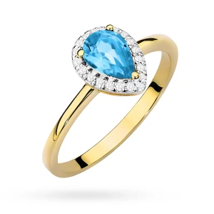 Złoty pierścionek z topazem Swiss Blue  0,90ct Kultowa