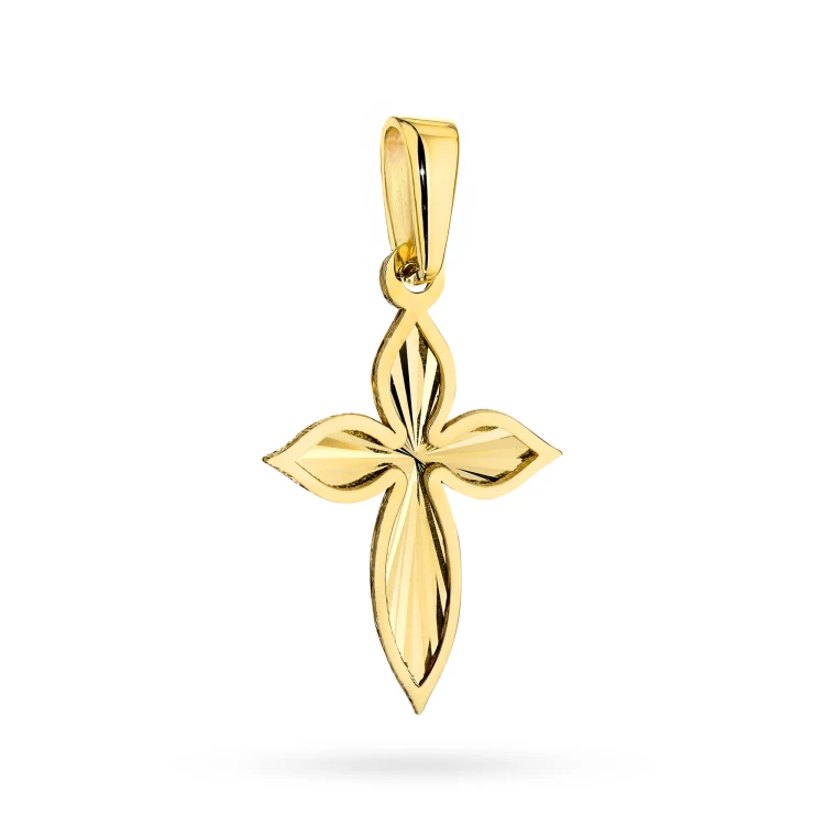 Złota zawieszka zdobiona diamentowana w kształcie krzyżyka Z-GW-417-585 marko