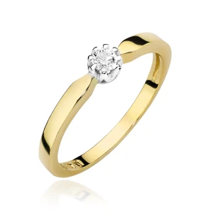 Złoty pierścionek z brylantem 0,15ct 585 Klasyka