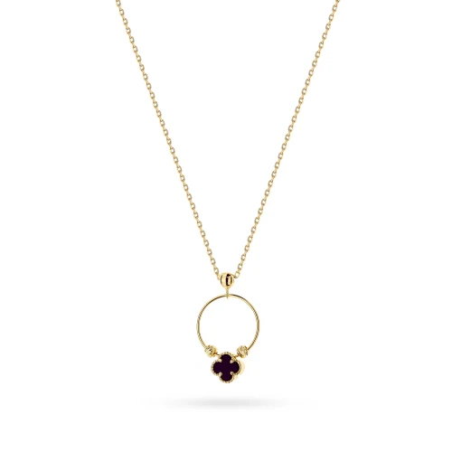 Srebrny pozłacany naszyjnik ring z czarną koniczynką Kleur N1131-925-CZZ marko