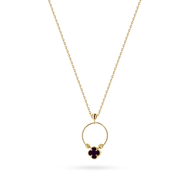 Srebrny pozłacany naszyjnik ring z czarną koniczynką Kleur N1131-925-CZZ marko
