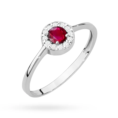 Pierścionek z białego złota z rubinem  i brylantami Kultowa
