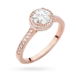 Pierścionek z różowego złota Halo  diament laboratoryjny 0,70ct i kamienie boczne Lab Diamonds