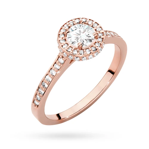 Pierścionek z różowego złota Halo  diament laboratoryjny 0,50ct i kamienie boczne Lab Diamonds