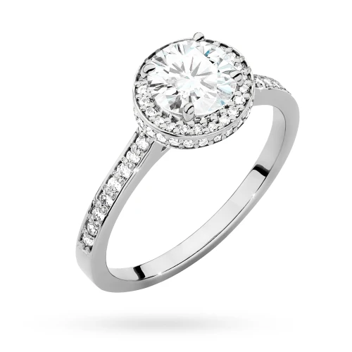Pierścionek z białego złota Halo diament  laboratoryjny 1,00ct i kamienie boczne Lab Diamonds