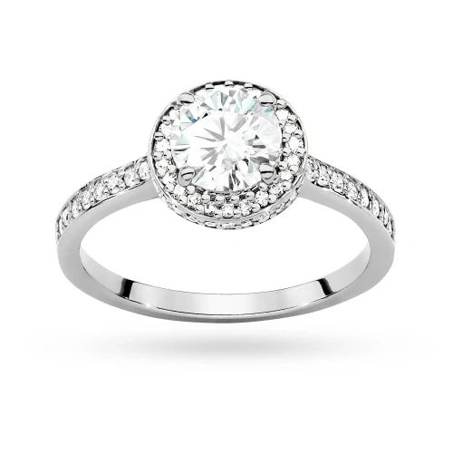 Pierścionek z białego złota Halo diament laboratoryjny 1,00ct i kamienie boczne Lab Diamonds W0508.B3.LDW.04 marko