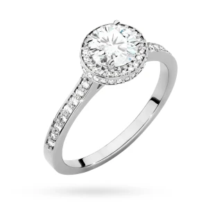 Pierścionek z białego złota Halo diament  laboratoryjny 0,70ct i kamienie boczne Lab Diamonds