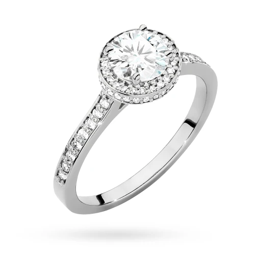 Pierścionek z białego złota Halo diament  laboratoryjny 0,70ct i kamienie boczne Lab Diamonds