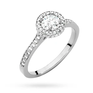 Pierścionek z białego złota Halo diament  laboratoryjny 0,50ct i kamienie boczne Lab Diamonds