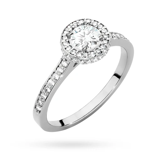 Pierścionek z białego złota Halo diament  laboratoryjny 0,50ct i kamienie boczne Lab Diamonds