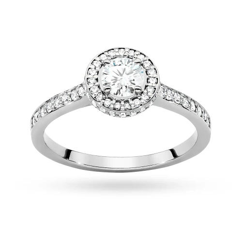 Pierścionek z białego złota Halo diament laboratoryjny 0,50ct i kamienie boczne Lab Diamonds W0508.B3.LDW.02 marko
