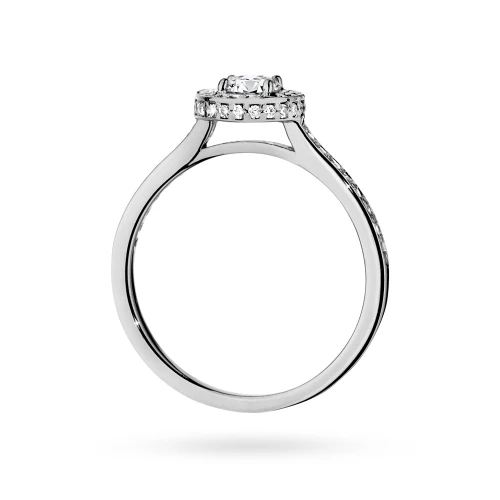 Pierścionek z białego złota Halo diament  laboratoryjny 0,50ct i kamienie boczne Lab Diamonds