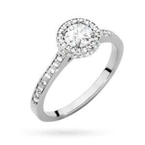 Pierścionek z białego złota Halo diament  laboratoryjny 0,40ct i kamienie boczne Lab Diamonds