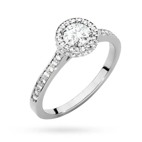 Pierścionek z białego złota Halo diament  laboratoryjny 0,40ct i kamienie boczne Lab Diamonds