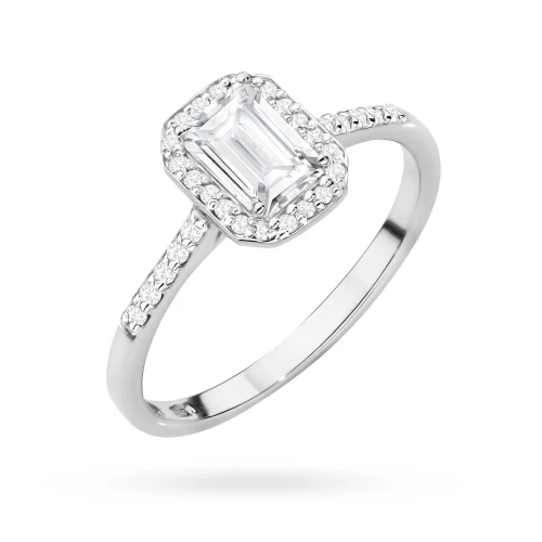 Pierścionek z białego złota oprawa halo prostokątny diament laboratoryjny Lab Diamonds LAB2025 W0575.B3.LDW.01 marko