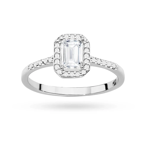 Pierścionek z białego złota oprawa halo prostokątny diament laboratoryjny Lab Diamonds LAB2025 W0575.B3.LDW.01 marko