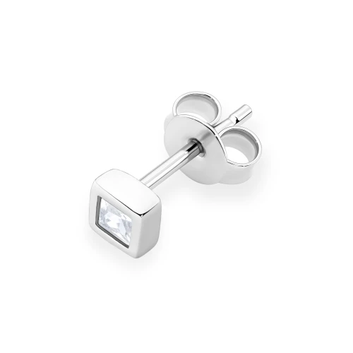 Srebrny kolczyk kwadratowa pojedyncza cyrkonia oprawa bezel 4 x 4mm Jeso K2034-925-S-SOLO marko