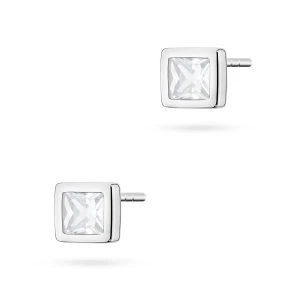 Srebrne kolczyki kwadratowe pojedyncza    cyrkonia oprawa bezel 4 x 4mm Jeso
