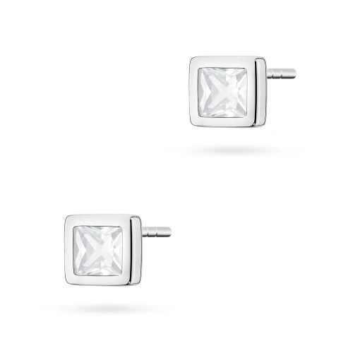 Srebrne kolczyki kwadratowe pojedyncza    cyrkonia oprawa bezel 4 x 4mm Jeso