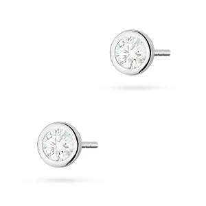 Srebrne kolczyki klasyczne pojedyncza     cyrkonia oprawa bezel 6mm Jeso