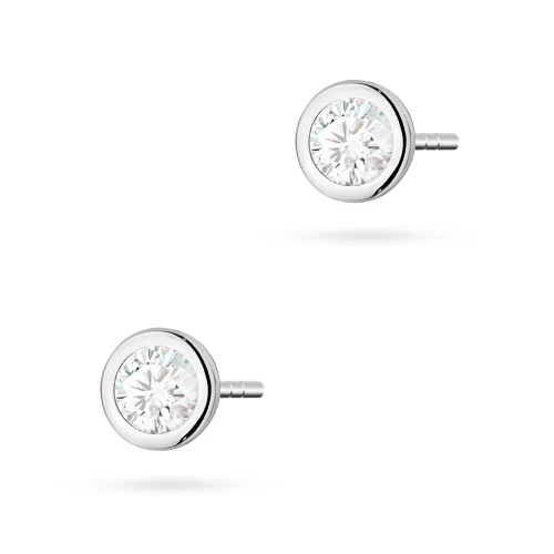 Srebrne kolczyki klasyczne pojedyncza cyrkonia oprawa bezel 6mm Jeso K2033-925-S marko