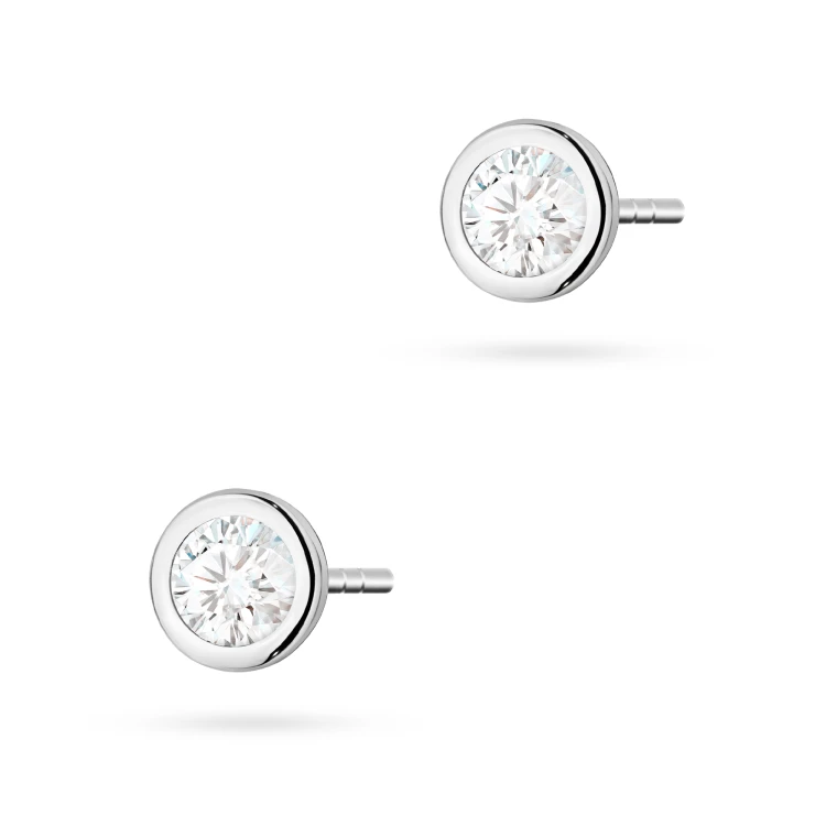 Srebrne kolczyki klasyczne pojedyncza cyrkonia oprawa bezel 6mm Jeso K2033-925-S marko