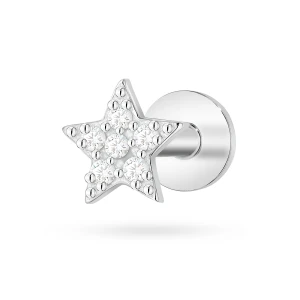 Srebrny pojedynczy kolczyk labret  piercing gwiazdka zakręcany Soledo