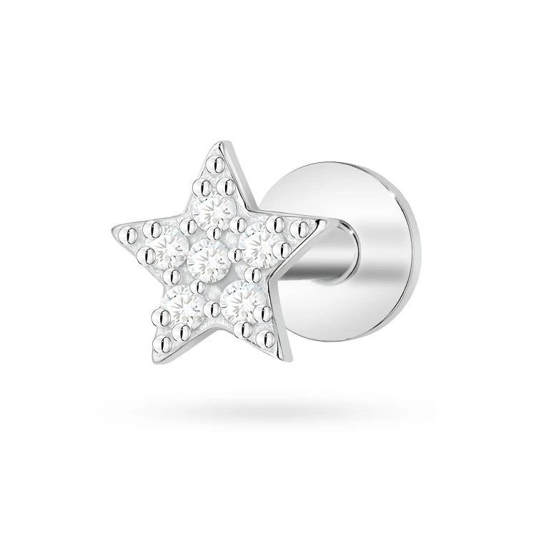 Srebrny pojedynczy kolczyk labret piercing gwiazdka zakręcany Soledo K2026-925-S-SOLO marko