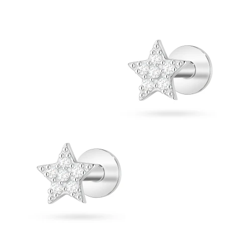 Srebrne kolczyki labret piercing gwiazdka zakręcane Soledo K2026-925-S marko