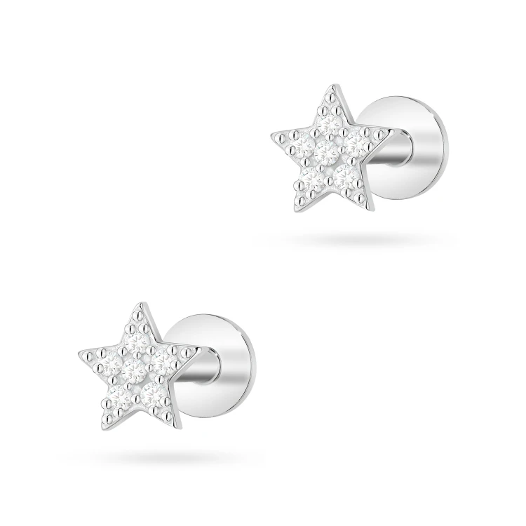 Srebrne kolczyki labret piercing gwiazdka zakręcane Soledo K2026-925-S marko