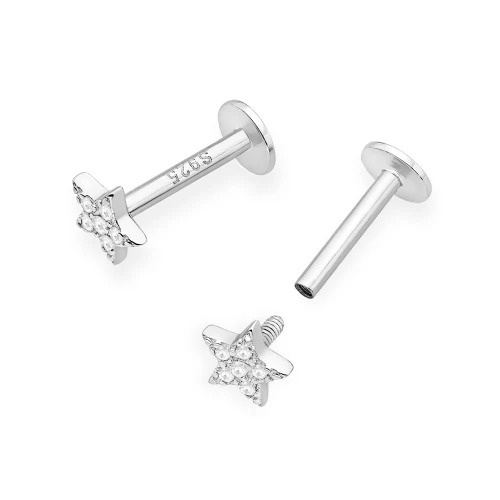 Srebrne kolczyki labret piercing gwiazdka zakręcane Soledo K2026-925-S marko